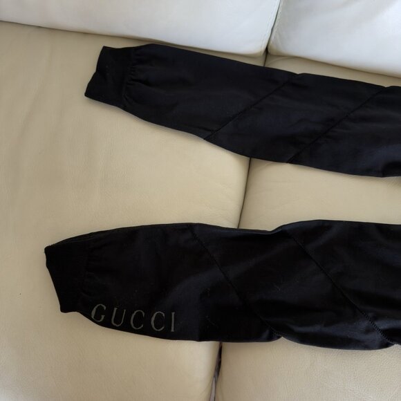 NWT GUCCI BLACK LEGGINGS LOGO Jersey Polyamide Sz L - Picture 6 of 8
